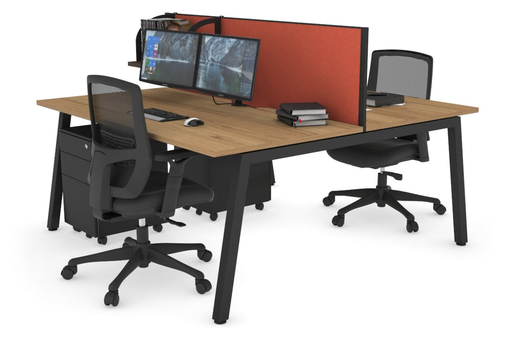 Quadro 2 Person Office Workstation [1200L x 800W with Cable Scallop]-black leg salvage oak orange squash (500H x 1200W)