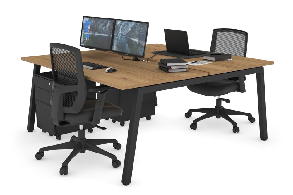 Quadro 2 Person Office Workstation [1200L x 800W with Cable Scallop]-black leg salvage oak none