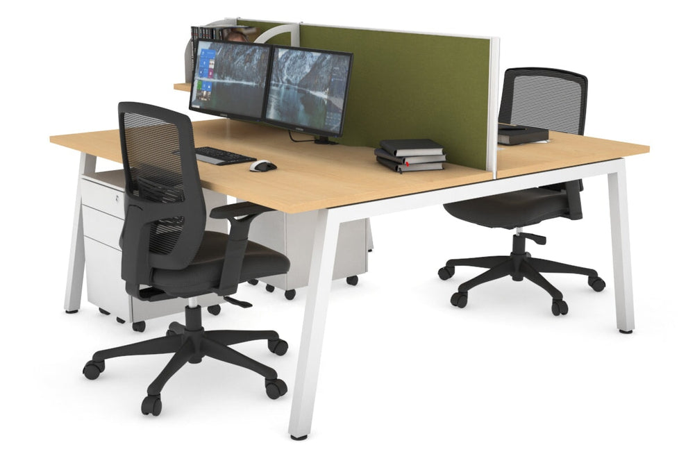 Quadro 2 Person Office Workstation [1200L x 800W with Cable Scallop]-white leg maple green moss (500H x 1200W)