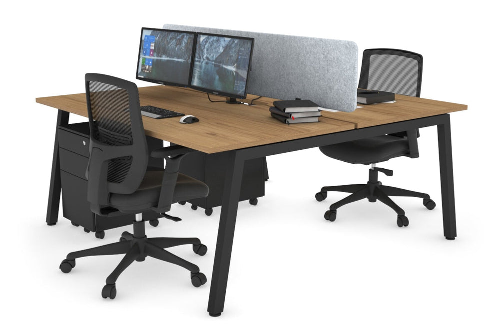 Quadro 2 Person Office Workstation [1200L x 800W with Cable Scallop]-black leg salvage oak light grey acoustic panel (400H x 1200W)