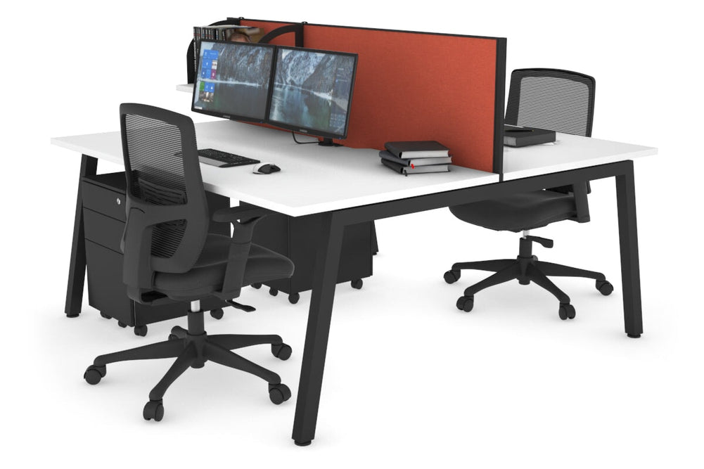Quadro 2 Person Office Workstation [1200L x 800W with Cable Scallop]-black leg white orange squash (500H x 1200W)