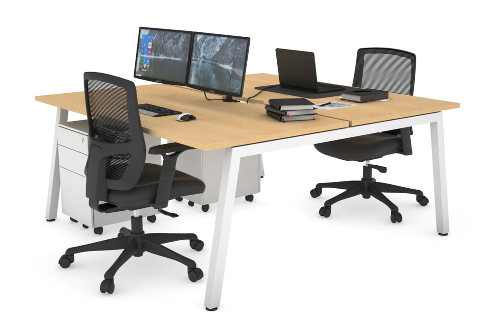Quadro 2 Person Office Workstation [1200L x 800W with Cable Scallop]-white leg maple none