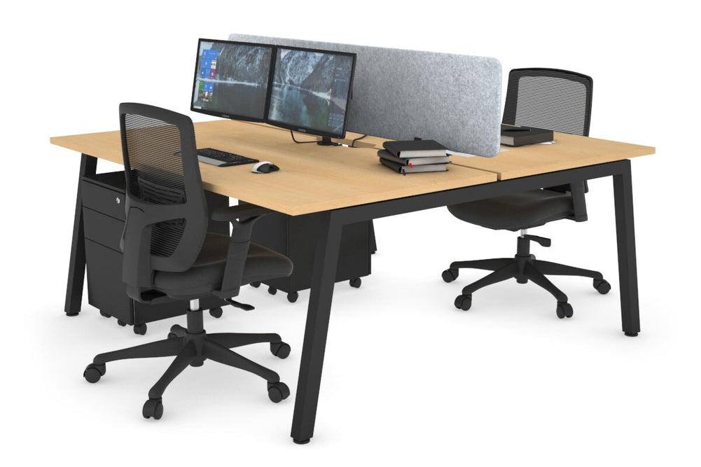 Quadro 2 Person Office Workstation [1200L x 800W with Cable Scallop]-black leg maple light grey acoustic panel (400H x 1200W)