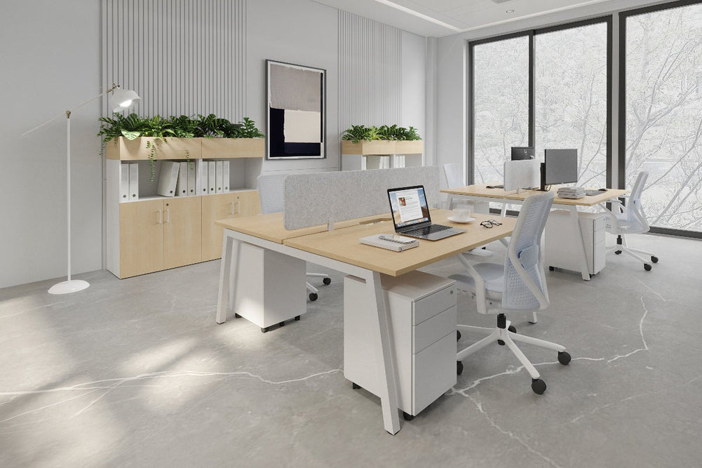 Quadro 2 Person Office Workstation [1200L x 800W with Cable Scallop]-black leg dark oak moody charcoal (500H x 1200W)