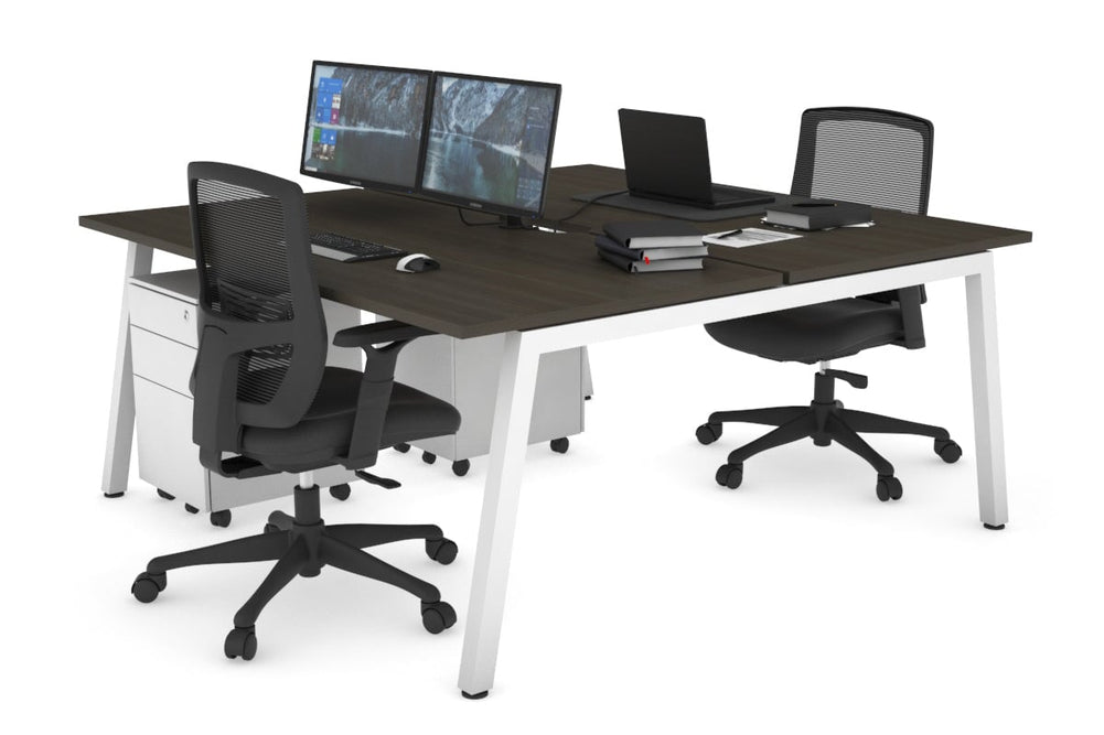 Quadro 2 Person Office Workstation [1200L x 800W with Cable Scallop]-white leg dark oak none
