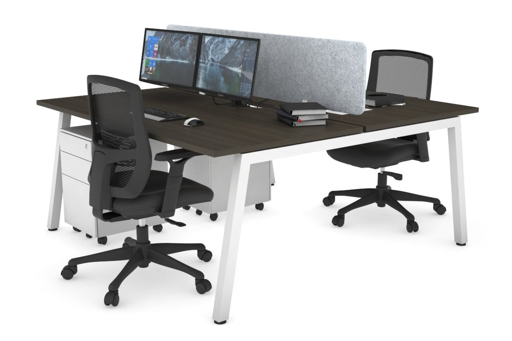 Quadro 2 Person Office Workstation [1200L x 800W with Cable Scallop]-white leg dark oak light grey acoustic panel (400H x 1200W)