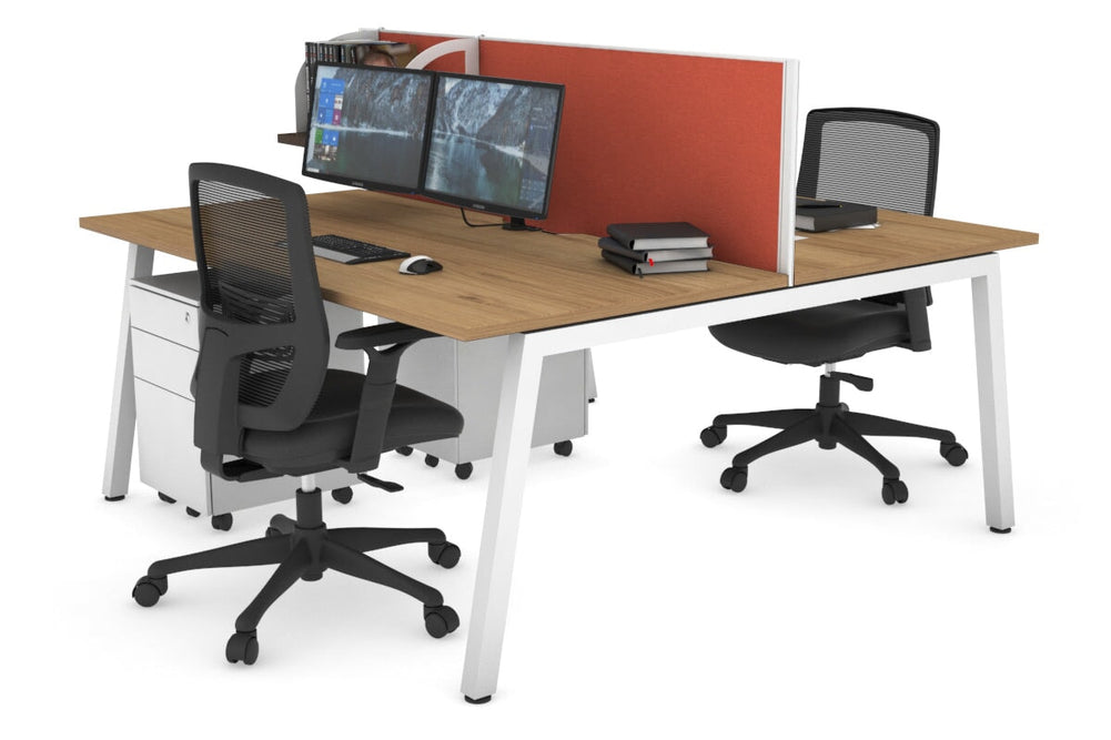 Quadro 2 Person Office Workstation [1200L x 800W with Cable Scallop]-white leg salvage oak orange squash (500H x 1200W)