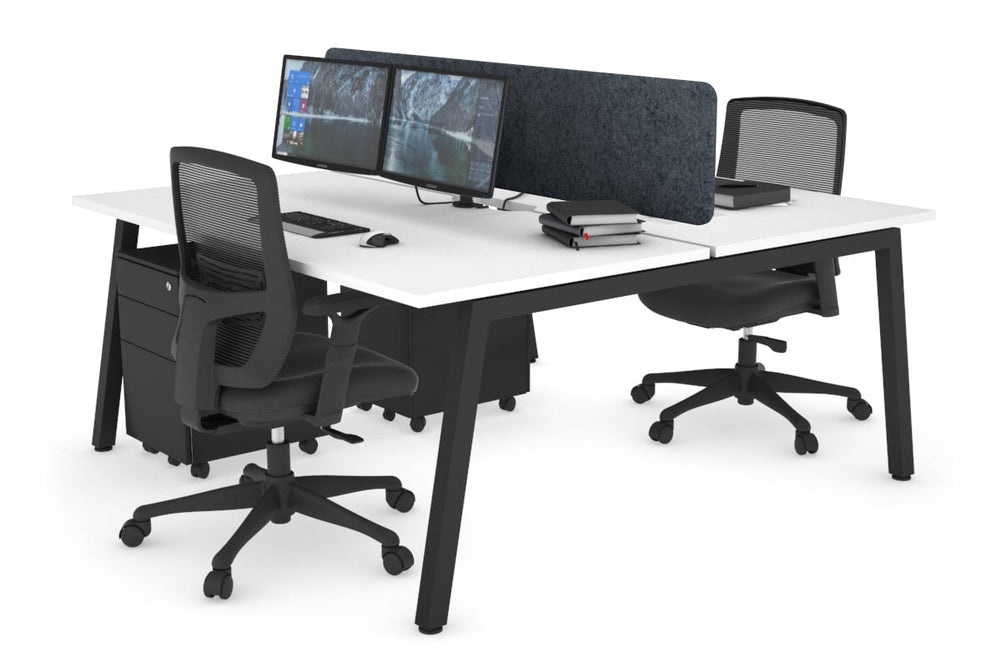 Quadro 2 Person Office Workstation [1200L x 800W with Cable Scallop]-black leg white dark grey acoustic panel (400H x 1200W)