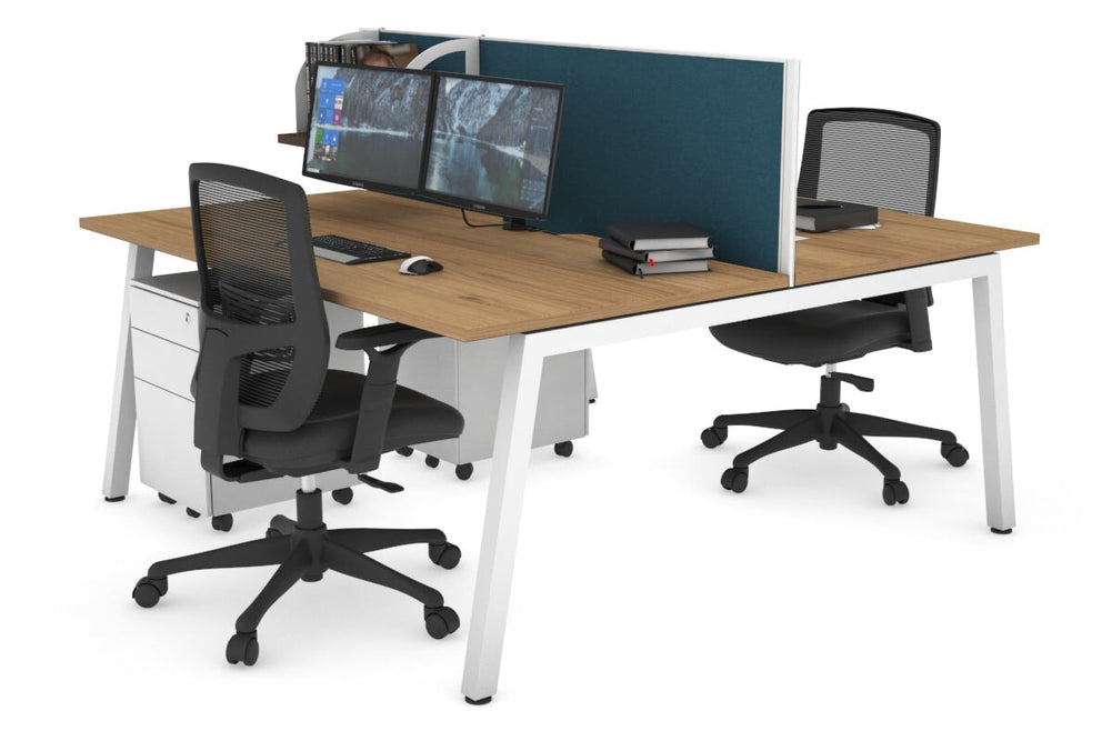 Quadro 2 Person Office Workstation [1200L x 800W with Cable Scallop]-white leg salvage oak deep blue (500H x 1200W)
