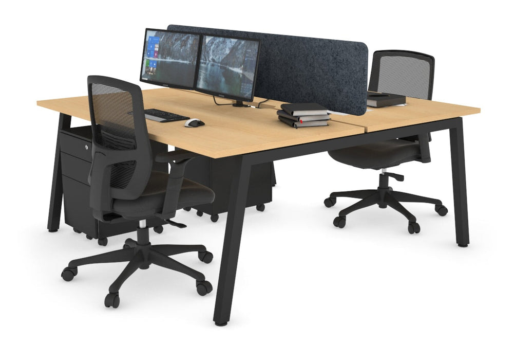 Quadro 2 Person Office Workstation [1200L x 800W with Cable Scallop]-black leg maple dark grey acoustic panel (400H x 1200W)