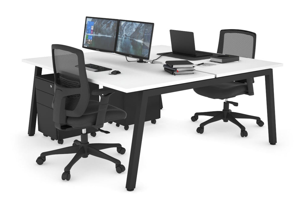 Quadro 2 Person Office Workstation [1200L x 800W with Cable Scallop]-black leg white none