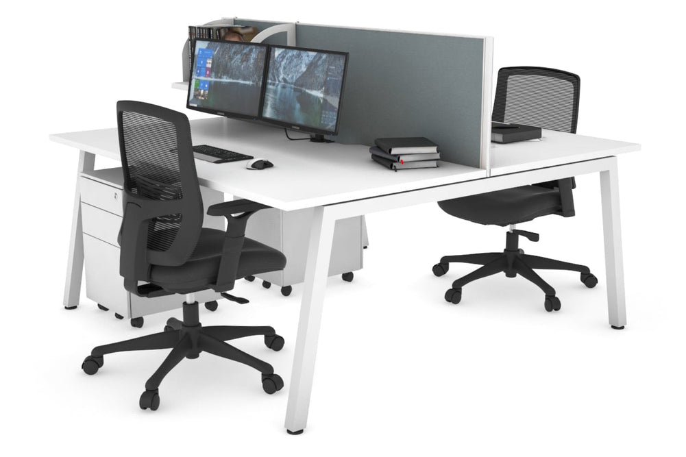 Quadro 2 Person Office Workstation [1200L x 800W with Cable Scallop]-white leg white cool grey (500H x 1200W)