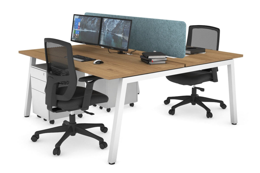 Quadro 2 Person Office Workstation [1200L x 800W with Cable Scallop]-white leg salvage oak blue acoustic panel (400H x 1200W)