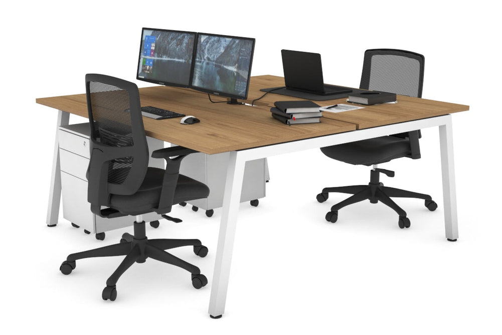 Quadro 2 Person Office Workstation [1200L x 800W with Cable Scallop]-white leg salvage oak none
