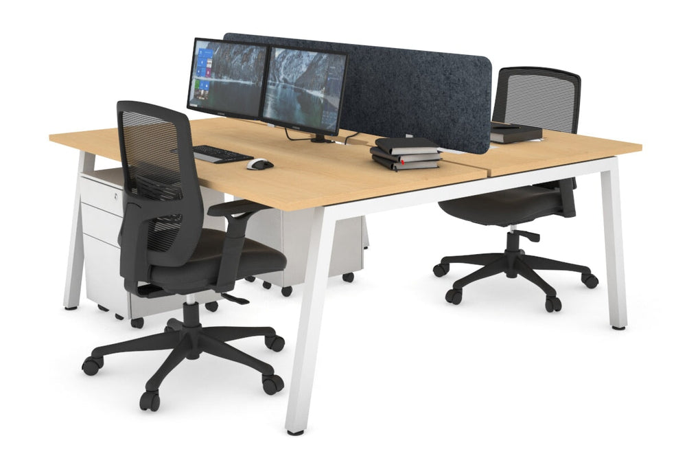 Quadro 2 Person Office Workstation [1200L x 800W with Cable Scallop]-white leg maple dark grey acoustic panel (400H x 1200W)