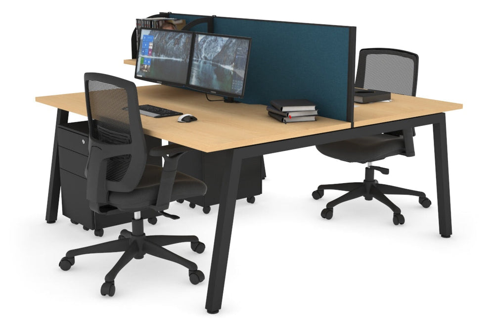 Quadro 2 Person Office Workstation [1200L x 800W with Cable Scallop]-black leg maple deep blue (500H x 1200W)