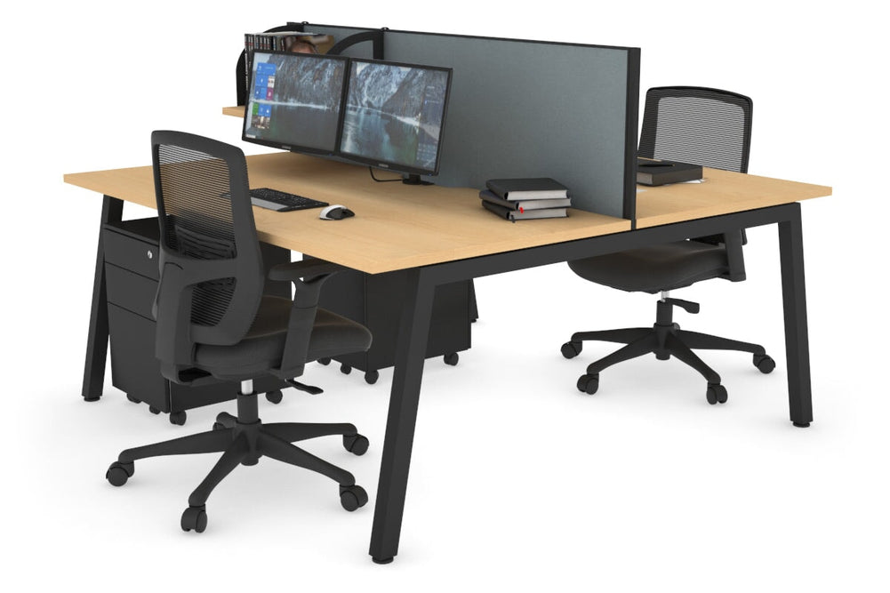 Quadro 2 Person Office Workstation [1200L x 800W with Cable Scallop]-black leg maple cool grey (500H x 1200W)