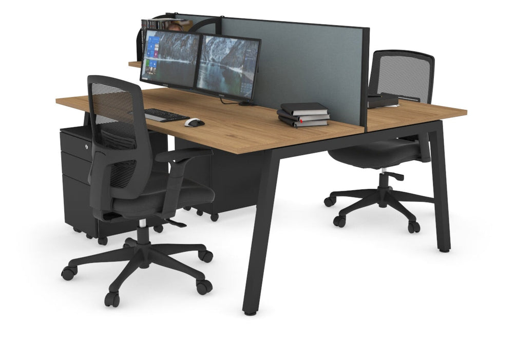Quadro 2 Person Office Workstation [1400L x 700W]-black leg salvage oak cool grey (500H x 1400W)