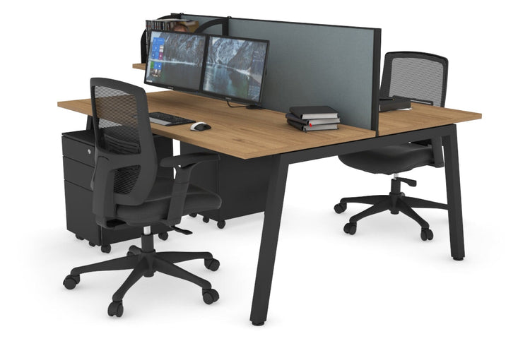 Quadro 2 Person Office Workstations [1400L x 700W] Jasonl black leg salvage oak cool grey (500H x 1400W)