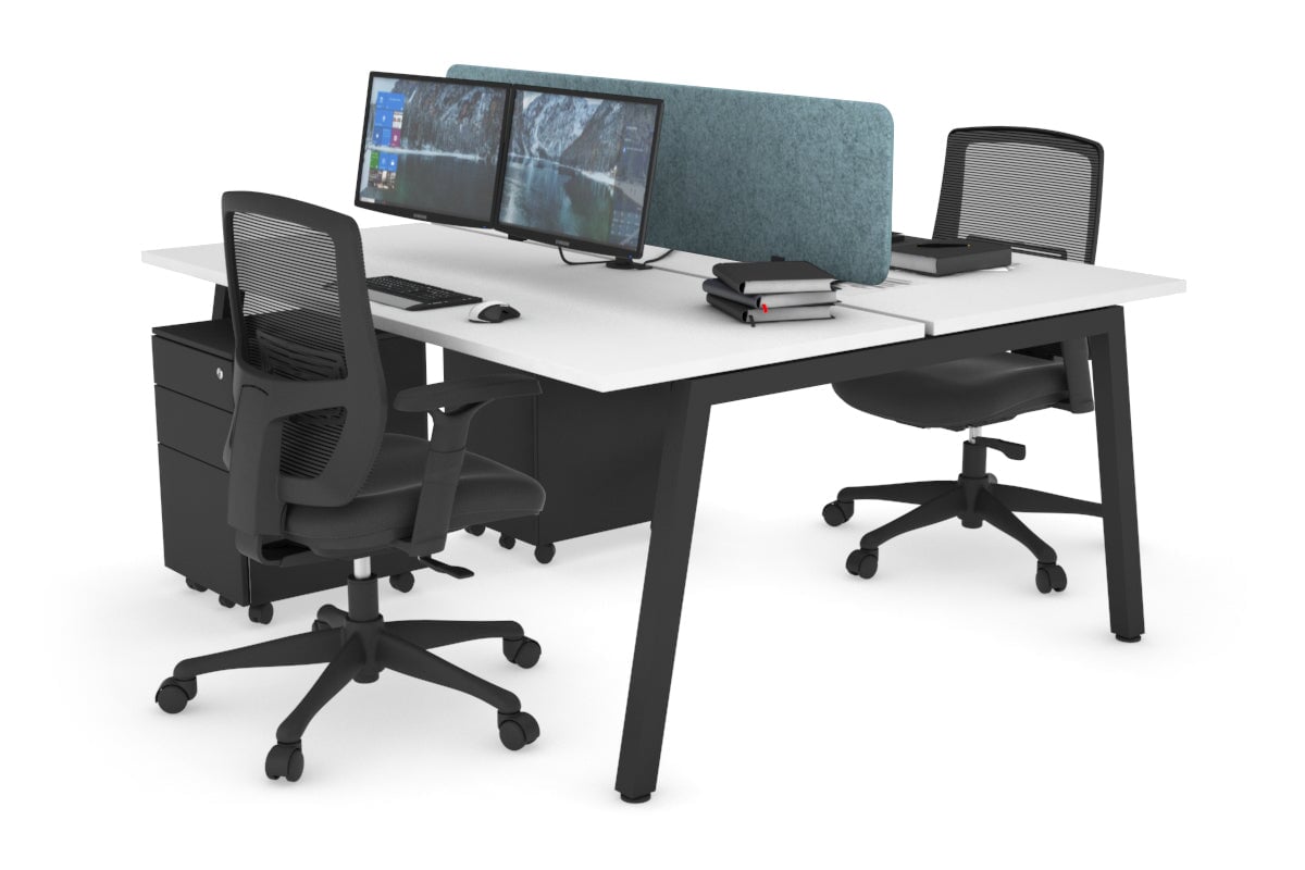 Quadro 2 Person Office Workstations [1400L x 700W] Jasonl black leg white blue echo panel (400H x 1200W)