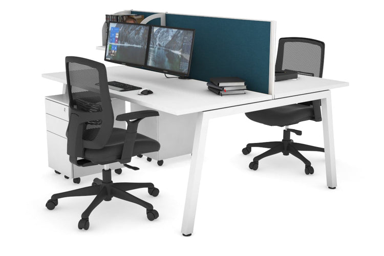 Quadro 2 Person Office Workstations [1400L x 700W] Jasonl white leg white deep blue (500H x 1400W)