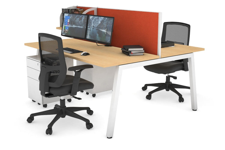 Quadro 2 Person Office Workstations [1400L x 700W] Jasonl white leg maple orange squash (500H x 1400W)