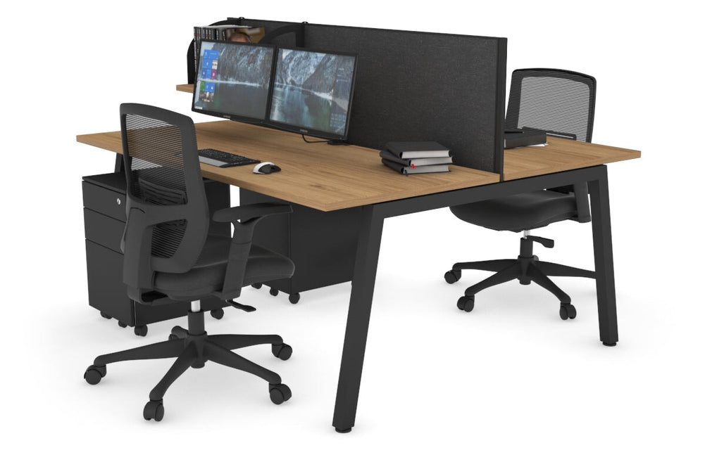 Quadro 2 Person Office Workstation [1400L x 700W]-black leg salvage oak moody charcoal (500H x 1400W)