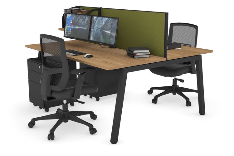 Quadro 2 Person Office Workstations [1400L x 700W] Jasonl black leg salvage oak green moss (500H x 1400W)