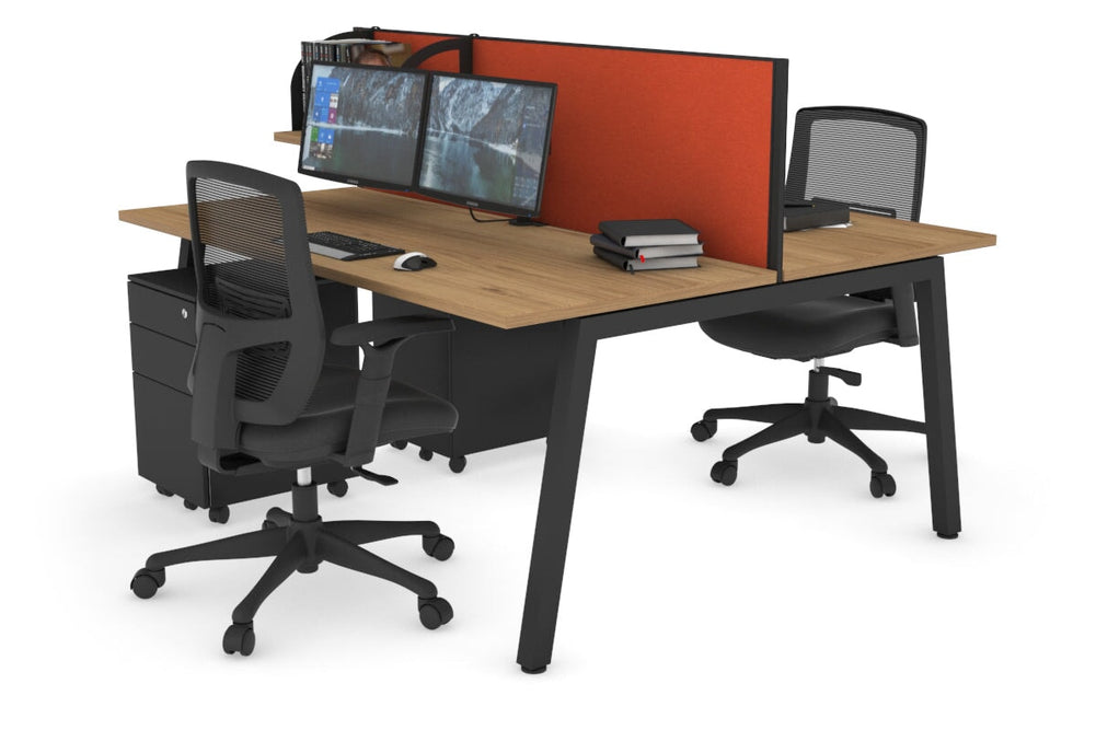 Quadro 2 Person Office Workstation [1400L x 700W]-black leg salvage oak orange squash (500H x 1400W)