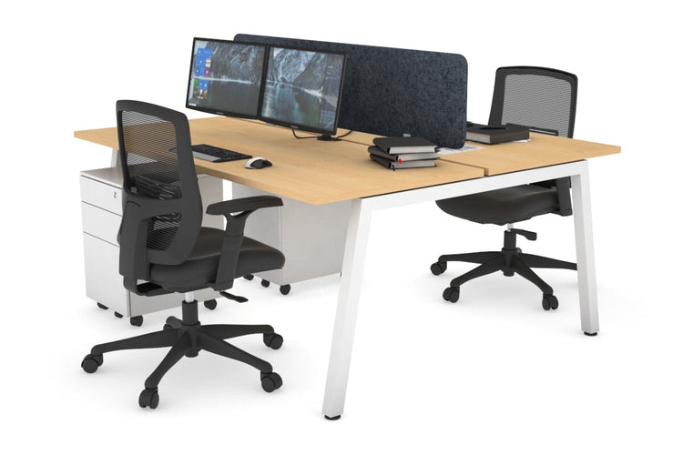 Quadro 2 Person Office Workstations [1400L x 700W] Jasonl white leg maple dark grey echo panel (400H x 1200W)