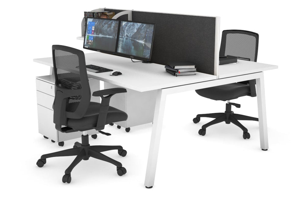 Quadro 2 Person Office Workstation [1400L x 700W]-white leg white moody charcoal (500H x 1400W)