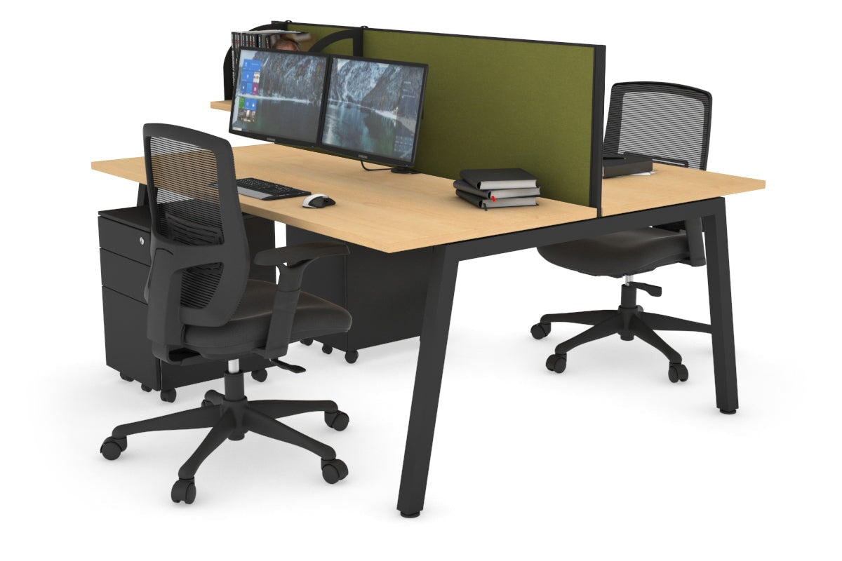 Quadro 2 Person Office Workstations [1400L x 700W] Jasonl black leg maple green moss (500H x 1400W)