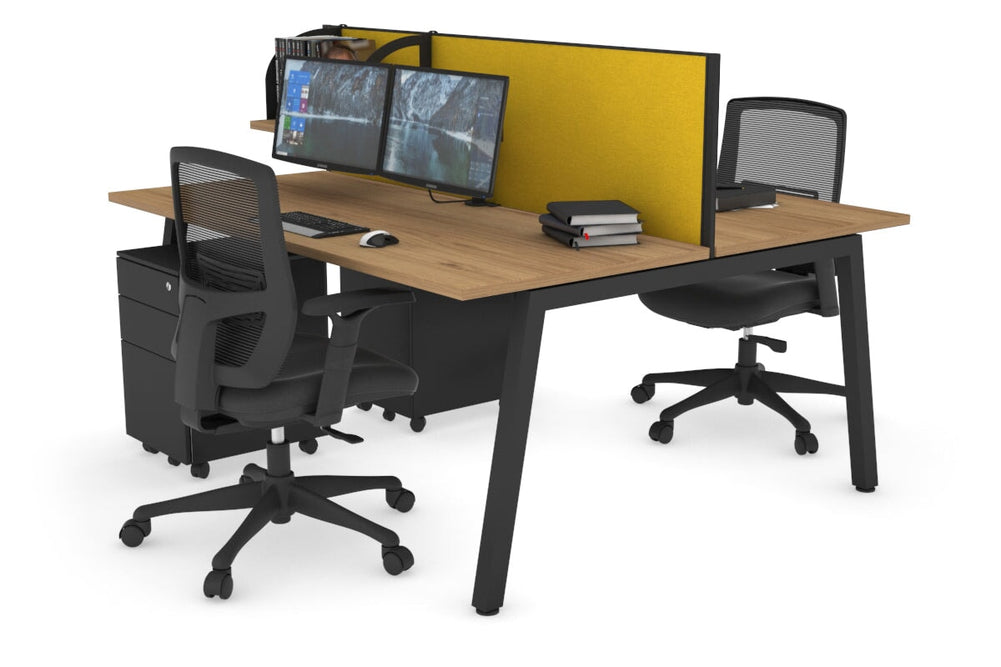 Quadro 2 Person Office Workstation [1400L x 700W]-black leg salvage oak mustard yellow (500H x 1400W)