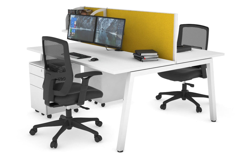 Quadro 2 Person Office Workstation [1400L x 700W]-white leg white mustard yellow (500H x 1400W)