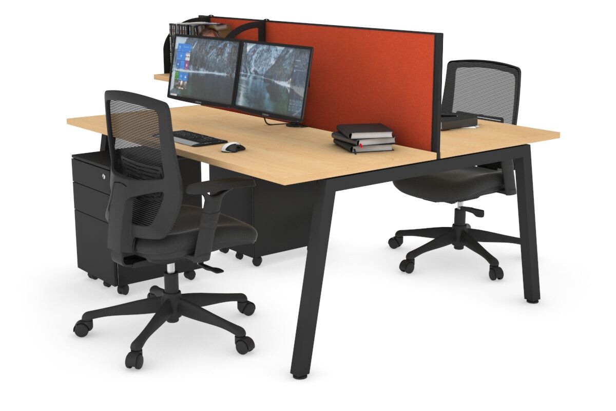 Quadro 2 Person Office Workstations [1400L x 700W] Jasonl black leg maple orange squash (500H x 1400W)