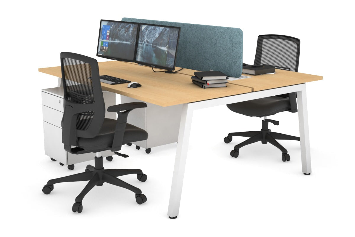 Quadro 2 Person Office Workstations [1400L x 700W] Jasonl white leg maple blue echo panel (400H x 1200W)