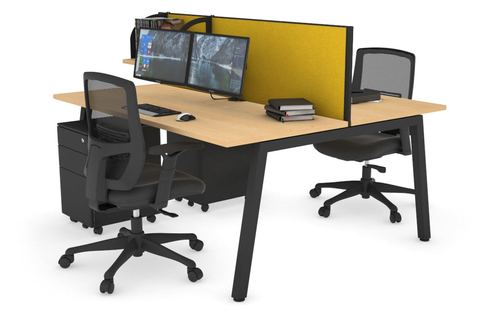 Quadro 2 Person Office Workstation [1400L x 700W]-black leg maple mustard yellow (500H x 1400W)