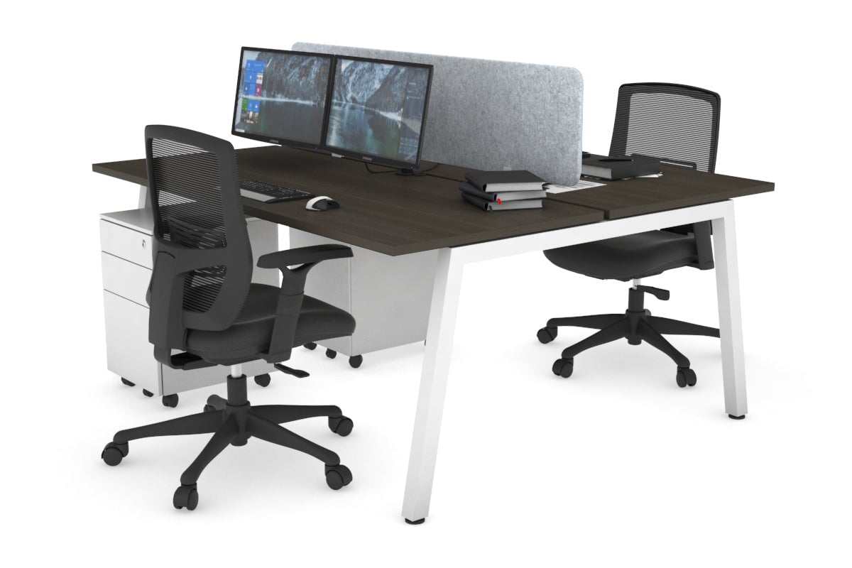 Quadro 2 Person Office Workstations [1400L x 700W] Jasonl white leg dark oak light grey echo panel (400H x 1200W)