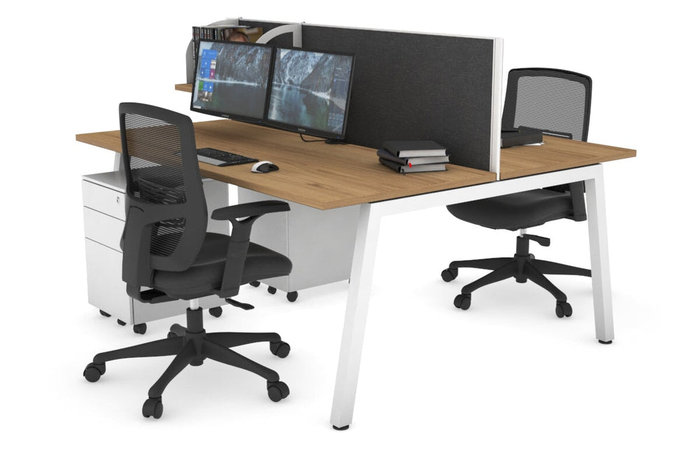 Quadro 2 Person Office Workstation [1400L x 700W]-white leg salvage oak moody charcoal (500H x 1400W)