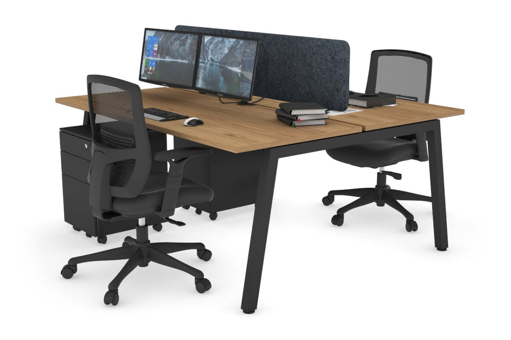 Quadro 2 Person Office Workstation [1400L x 700W]-black leg salvage oak dark grey acoustic panel (400H x 1200W)