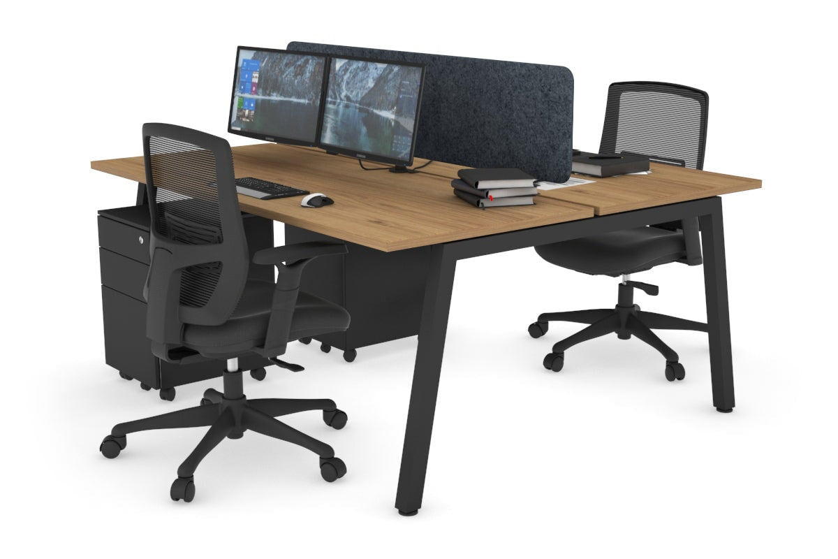 Quadro 2 Person Office Workstations [1400L x 700W] Jasonl black leg salvage oak dark grey echo panel (400H x 1200W)