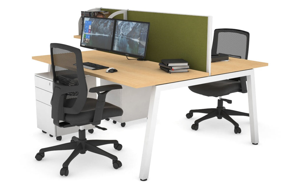 Quadro 2 Person Office Workstation [1400L x 700W]-white leg maple green moss (500H x 1400W)