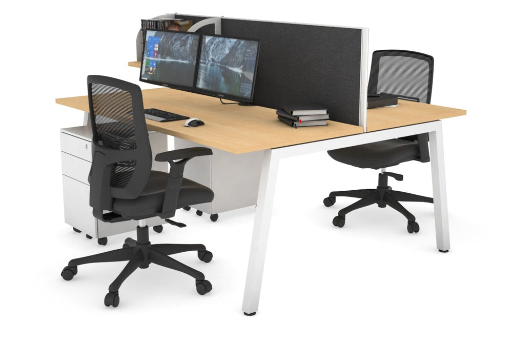 Quadro 2 Person Office Workstation [1400L x 700W]-white leg maple moody charcoal (500H x 1400W)