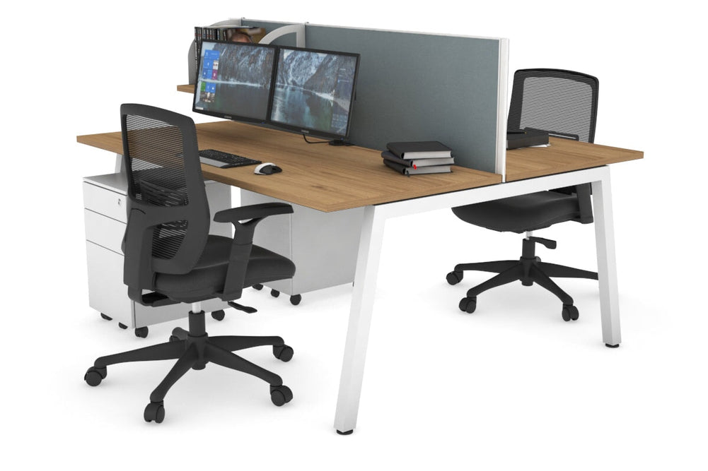 Quadro 2 Person Office Workstation [1400L x 700W]-white leg salvage oak cool grey (500H x 1400W)