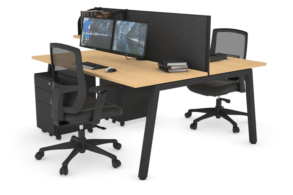 Quadro 2 Person Office Workstation [1400L x 700W]-black leg maple moody charcoal (500H x 1400W)