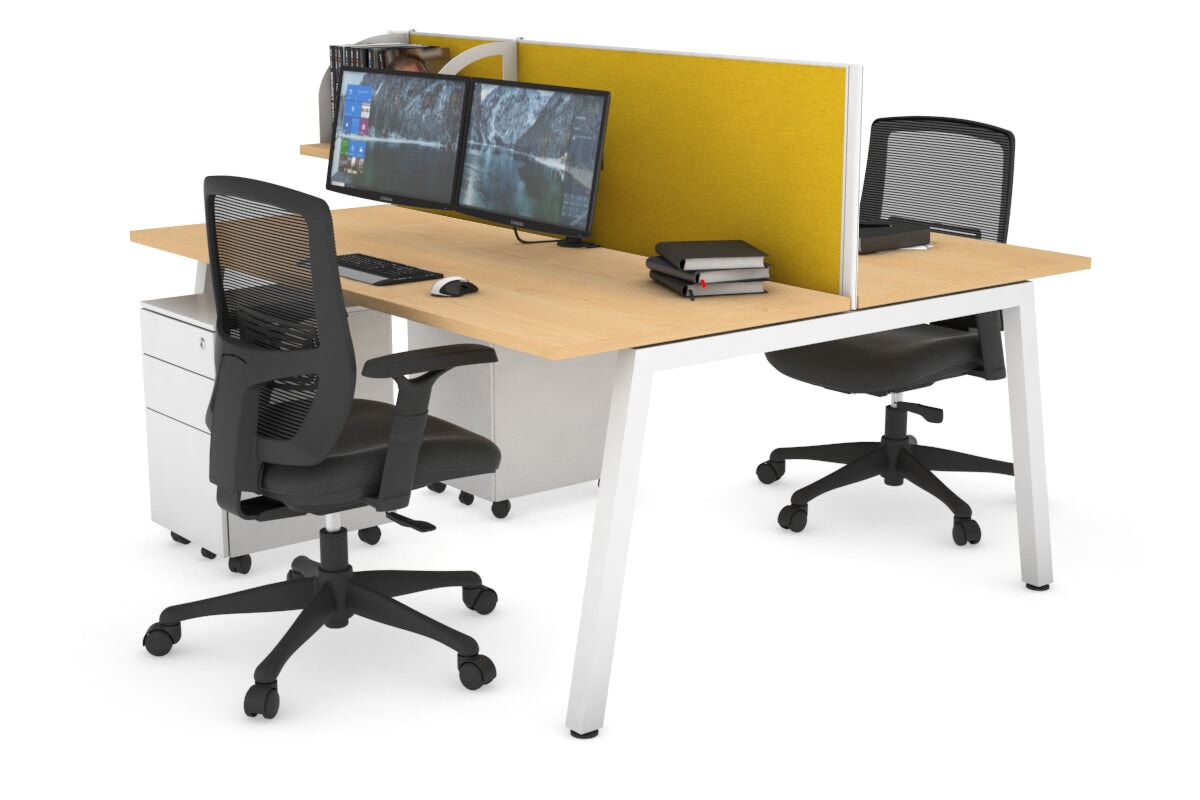 Quadro 2 Person Office Workstations [1400L x 700W] Jasonl white leg maple mustard yellow (500H x 1400W)