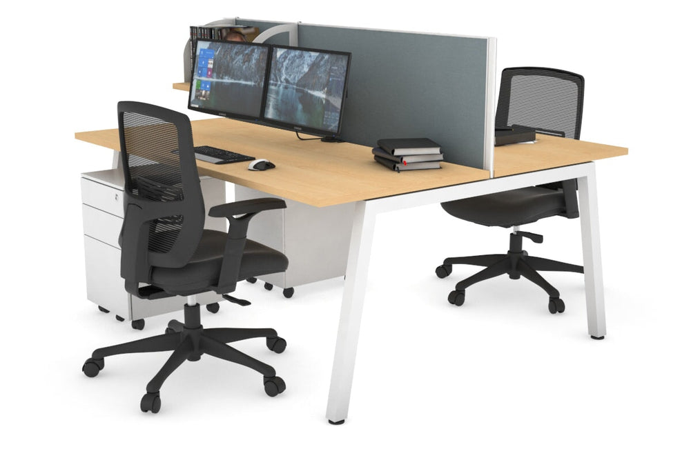Quadro 2 Person Office Workstation [1400L x 700W]-white leg maple cool grey (500H x 1400W)