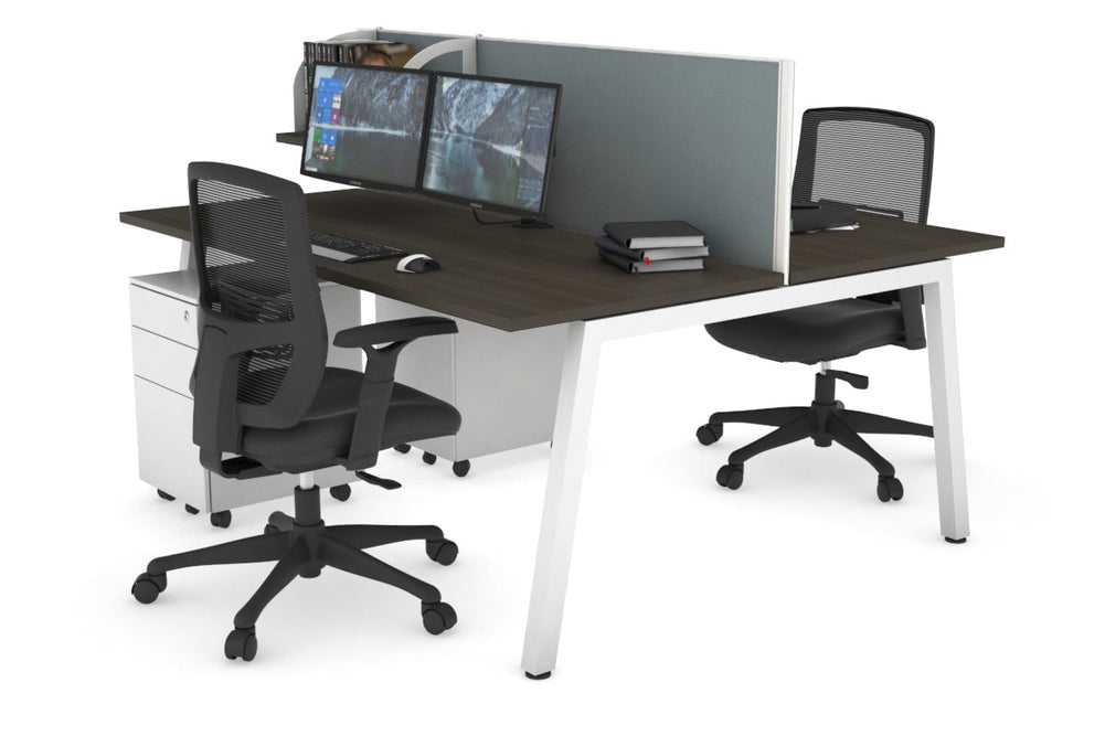 Quadro 2 Person Office Workstation [1400L x 700W]-white leg dark oak cool grey (500H x 1400W)