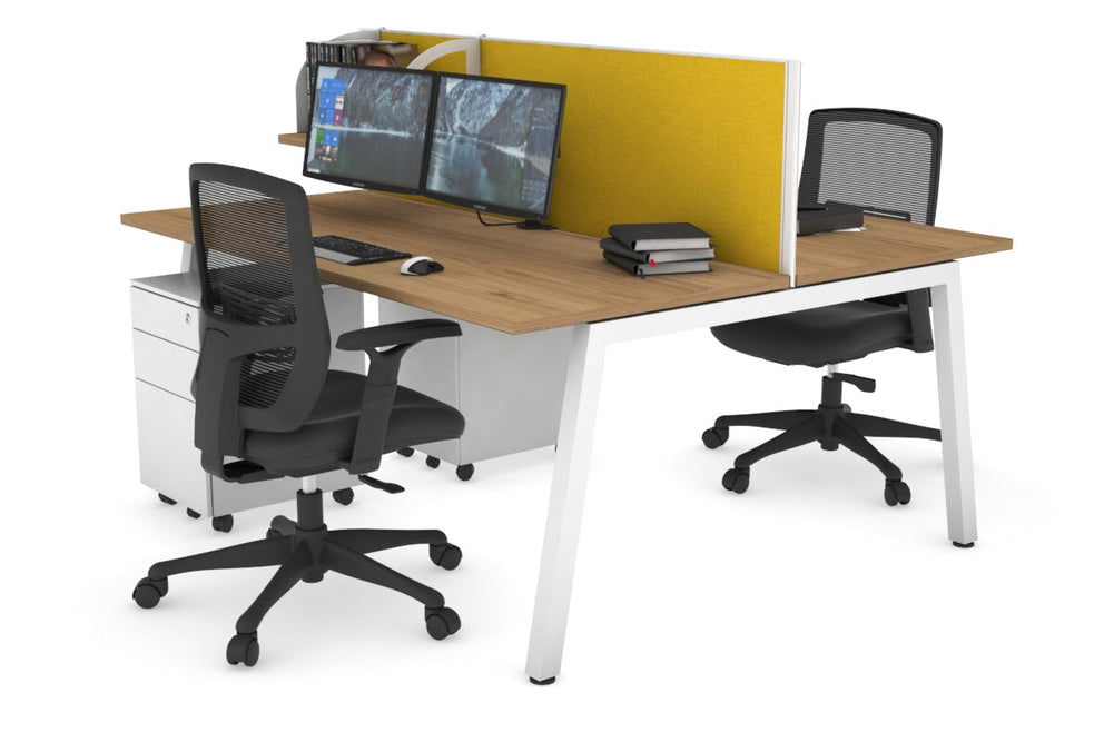 Quadro 2 Person Office Workstation [1400L x 700W]-white leg salvage oak mustard yellow (500H x 1400W)