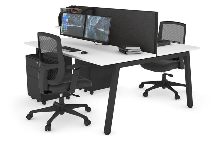 Quadro 2 Person Office Workstations [1400L x 700W] Jasonl black leg white moody charcoal (500H x 1400W)